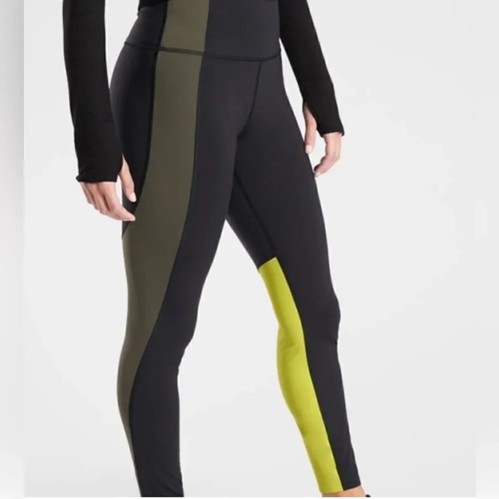 Athleta Asym Colorblock Tight supersonic neon and olive small